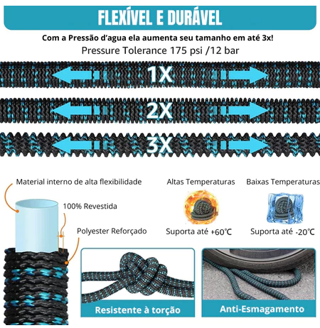 Mangueira Expansível 30m™ com Esguicho Ajustável + Suporte de parede e Bolsa Organizadora