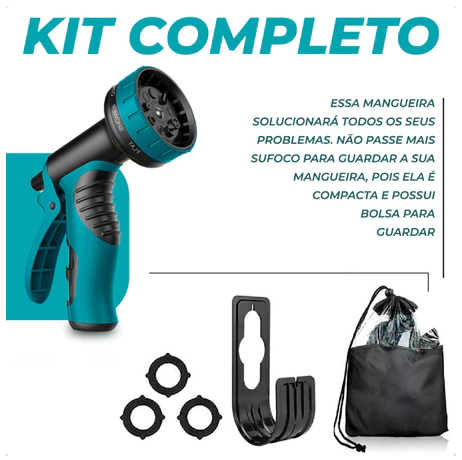 Mangueira Expansível 30m™ com Esguicho Ajustável + Suporte de parede e Bolsa Organizadora