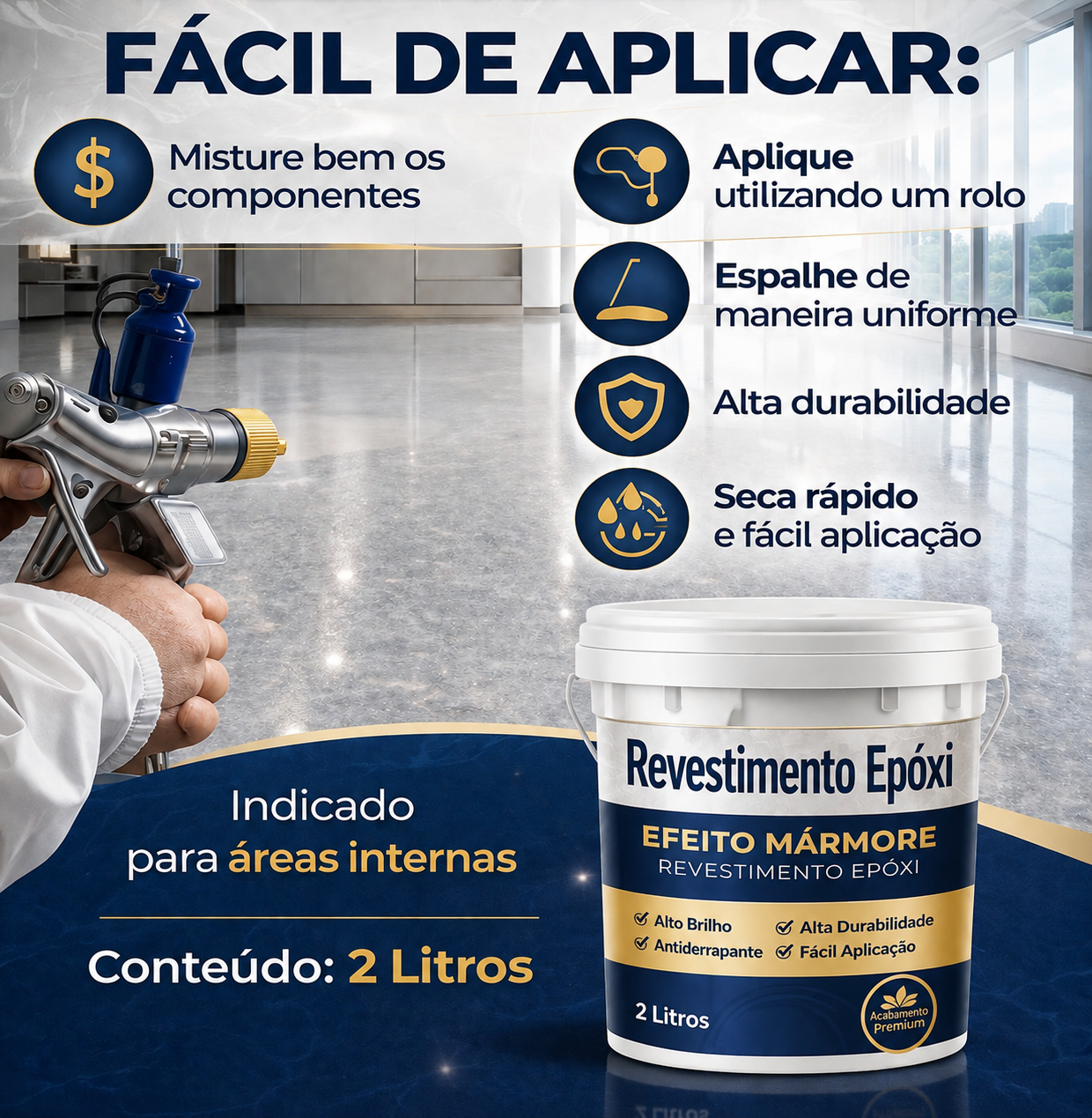 Revestimento Epóxi Premium Efeito Mármore • Alto Brilho e Alta Durabilidade + Brinde Hoje (Ferramentas de Aplicação)