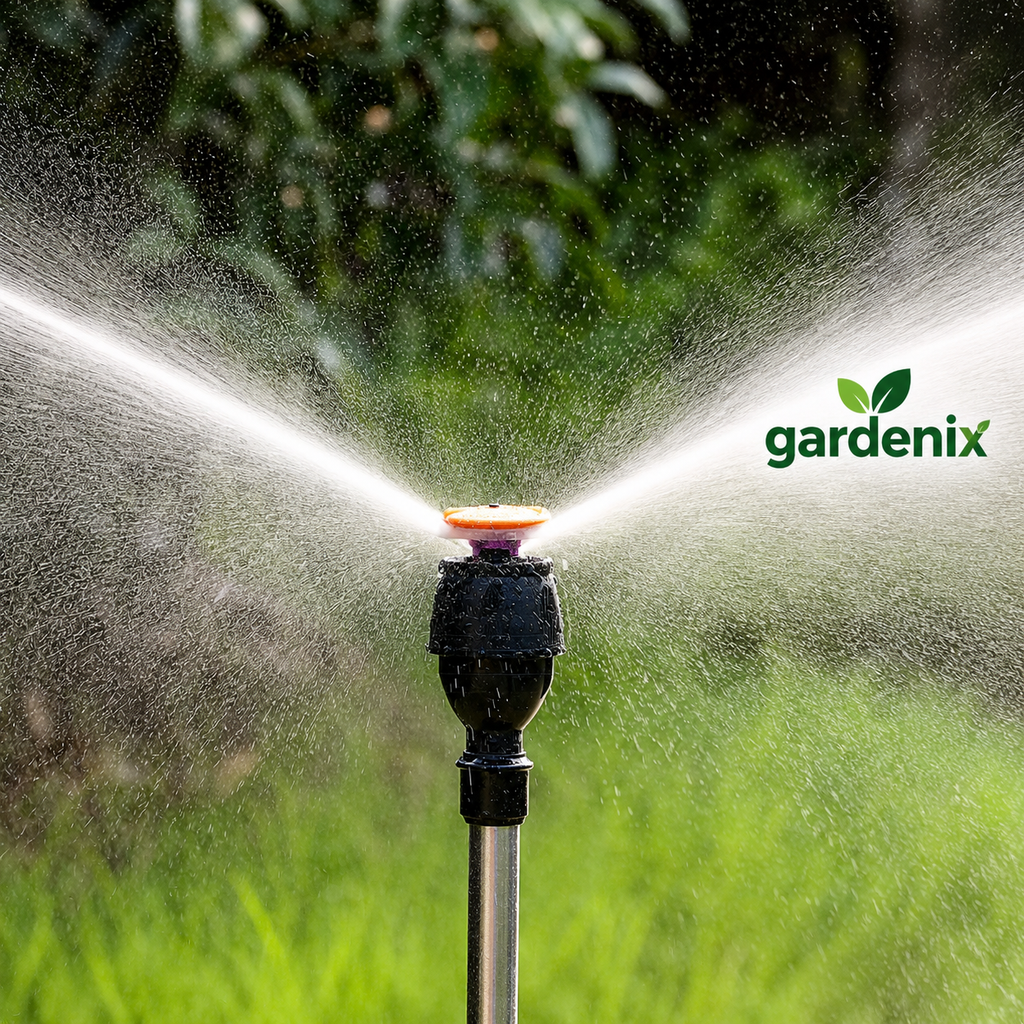 Gardenix™ Irrigador Automático 360° com Tripé Ajustável + Brinde (Mangueira de 10m)