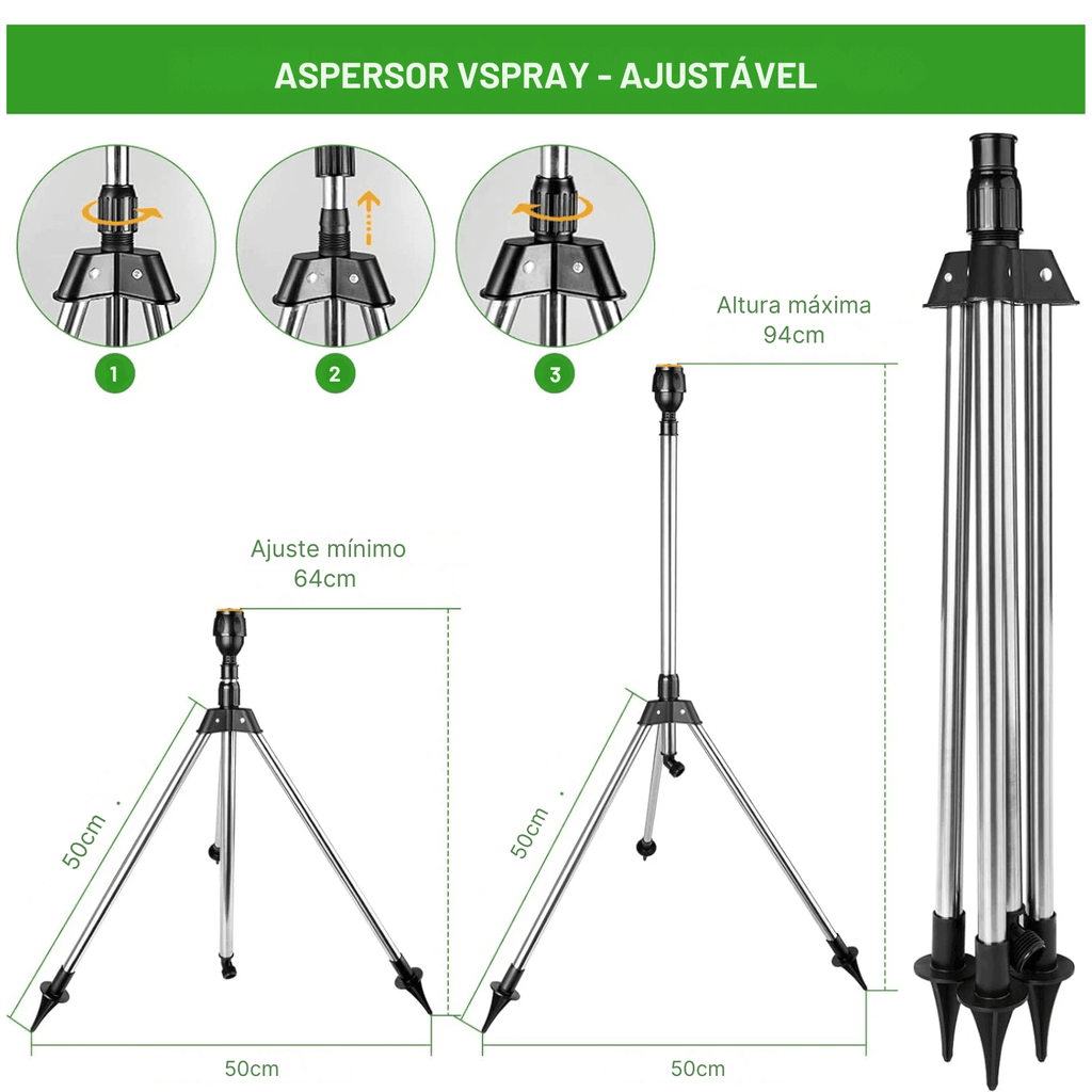 Gardenix™ Irrigador Automático 360° com Tripé Ajustável + Brinde (Mangueira de 10m)