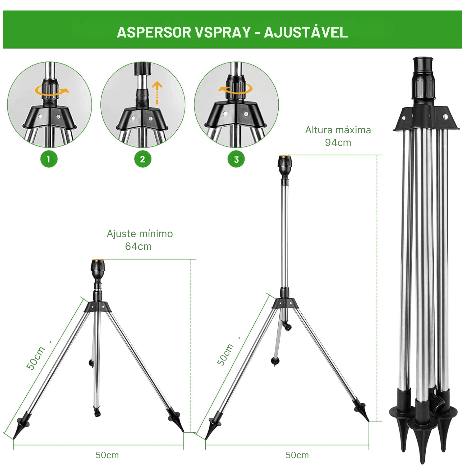 Gardenix™ Irrigador Automático 360° com Tripé Ajustável + Brinde (Mangueira de 10m)