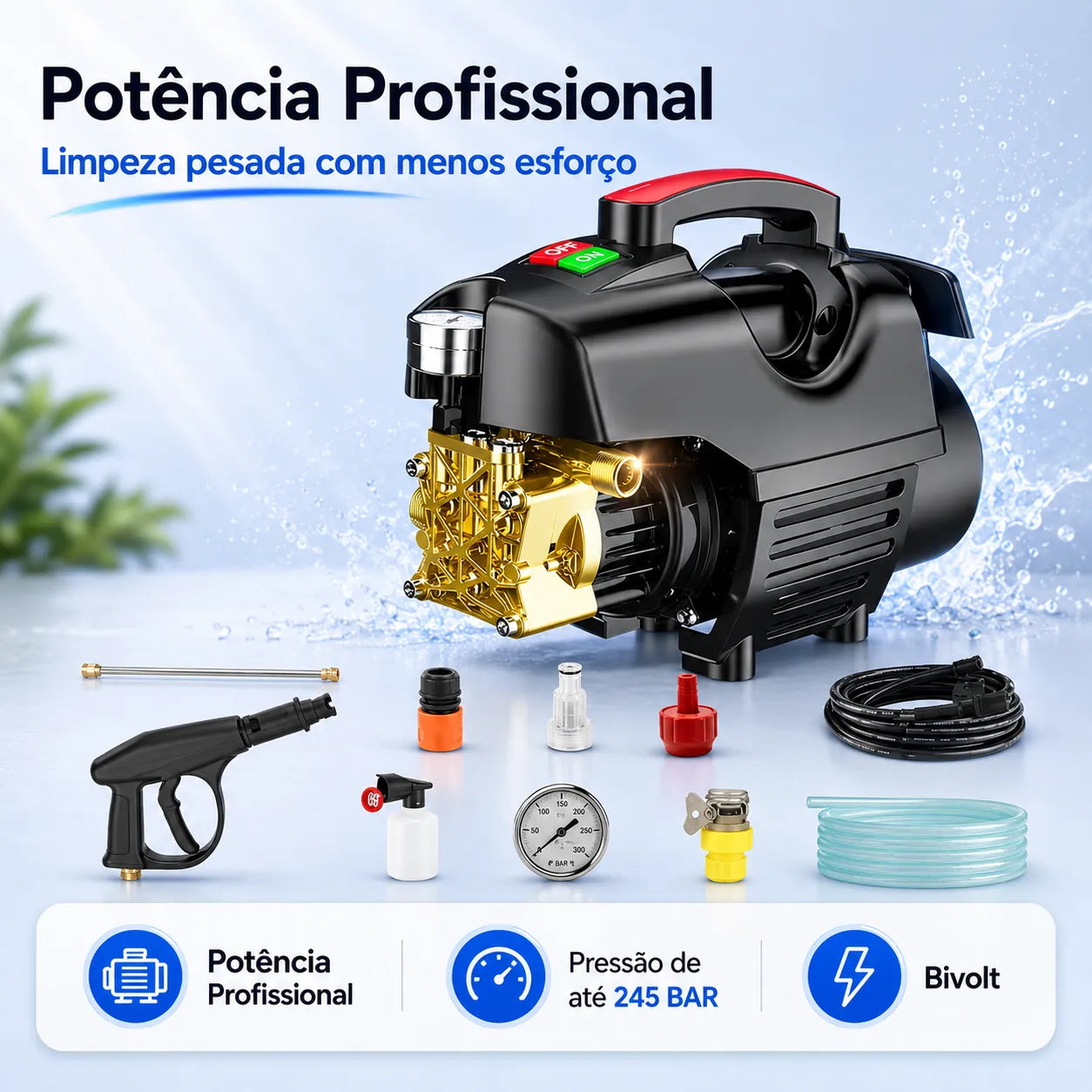 TurboJet™ Lavadora de Alta Pressão Bivolt + Brinde Hoje (Mangueira 10m)