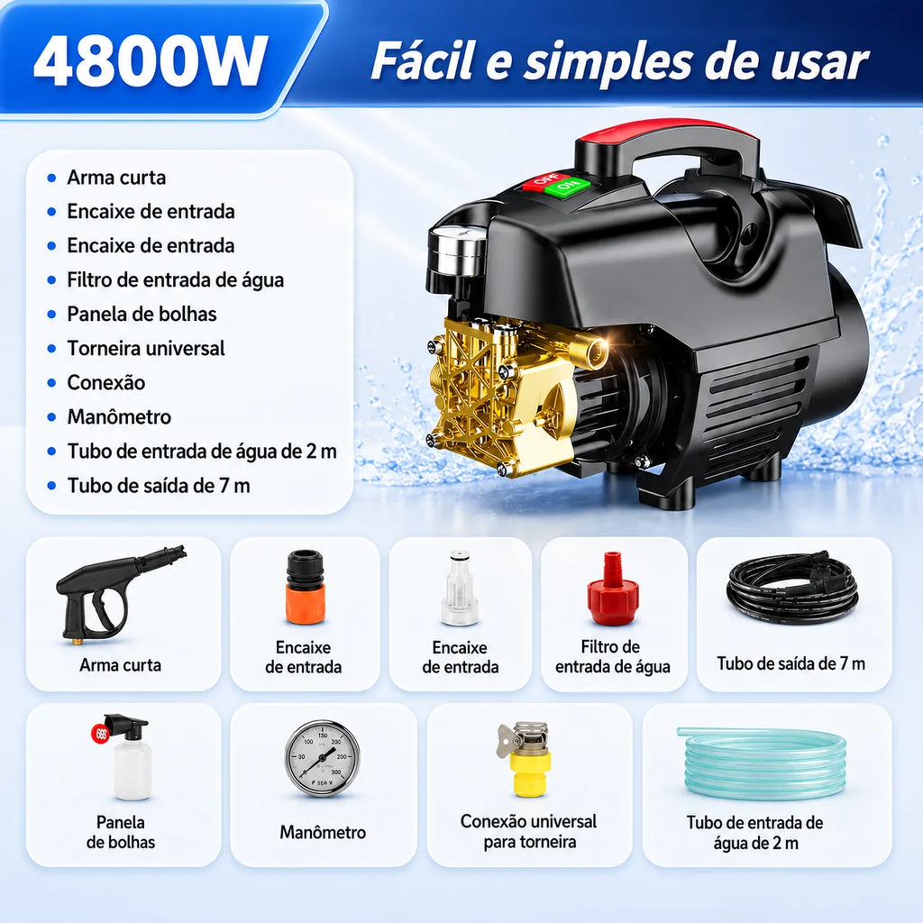 TurboJet™ Lavadora de Alta Pressão Bivolt + Brinde Hoje (Mangueira 10m)